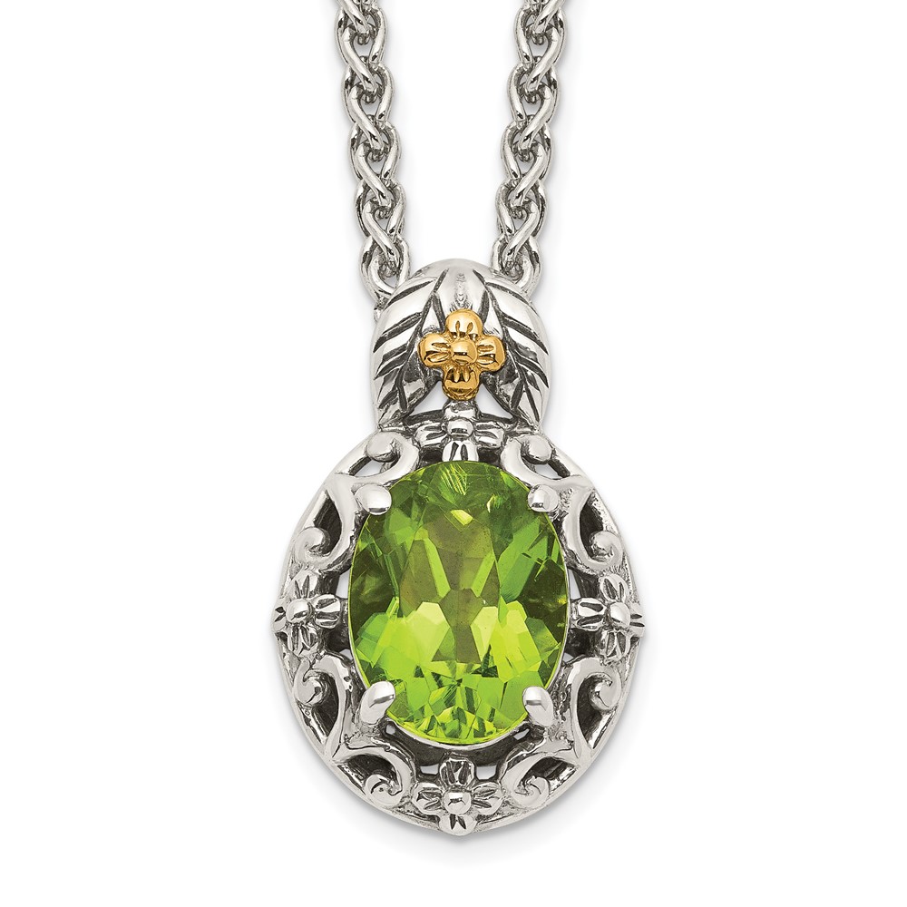 925 Ss W 14k Accent 18 Inch Antiqued Oval Peridot August Birthstone Necklace 252$